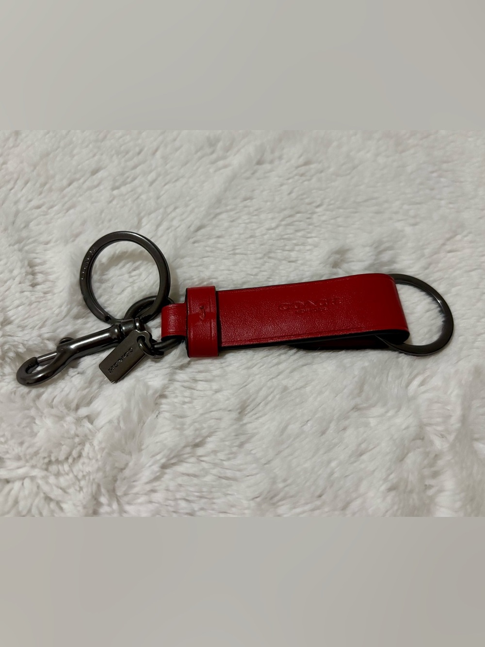 Coach Red Leather Loop Key Holder with Gunmetal Hardware ~ BNNU